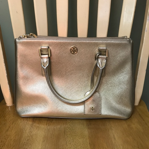 EUC Tory Burch Metallic Robinson Mini Double Zip - Picture 2 of 8